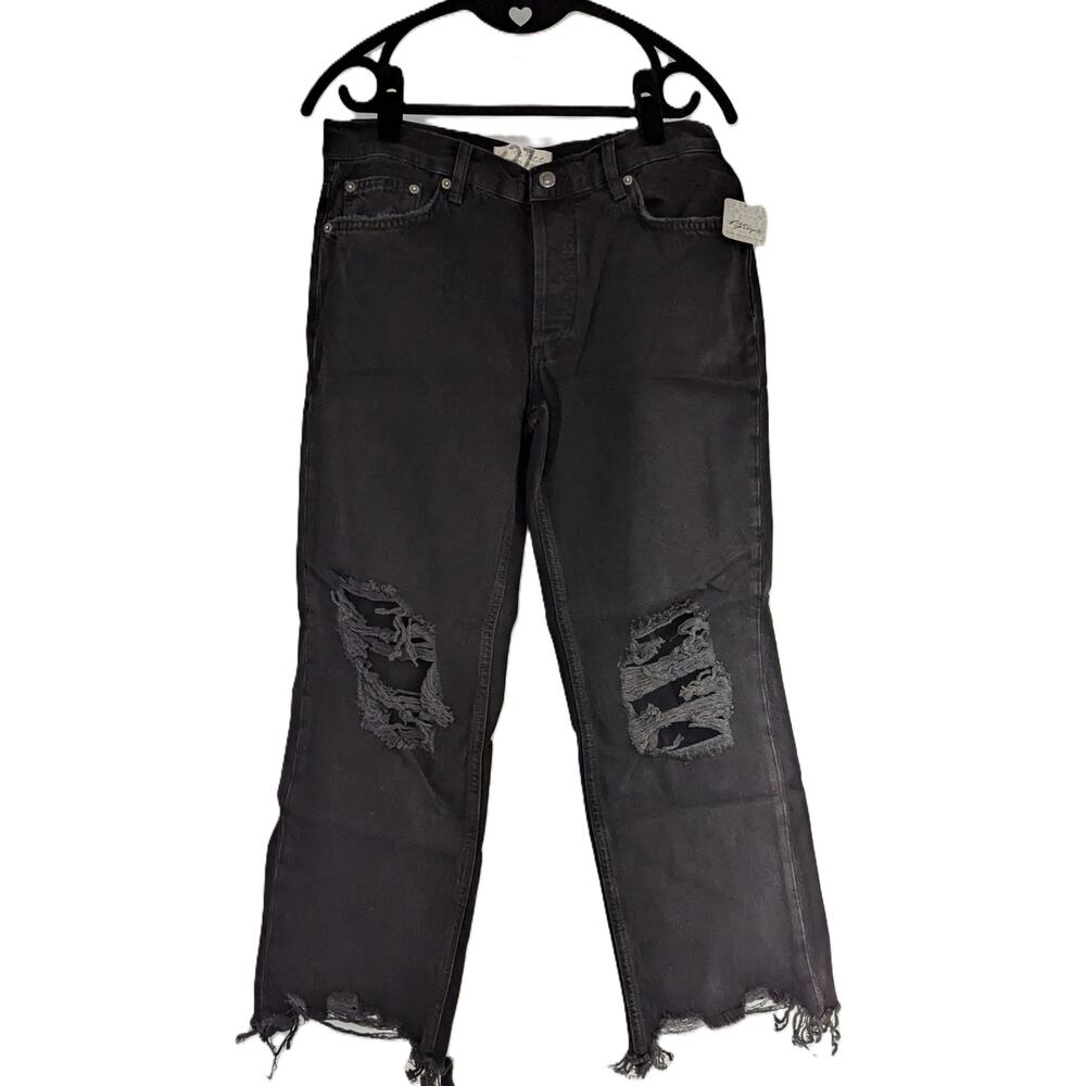 Free People Black Jeans Maggie Cropped Distressed We The Free - Picture 7 of 12